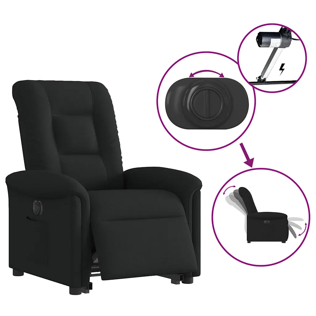 Poltrona Alzapersona Reclinabile Elettrica Nera in Tessuto 3303276