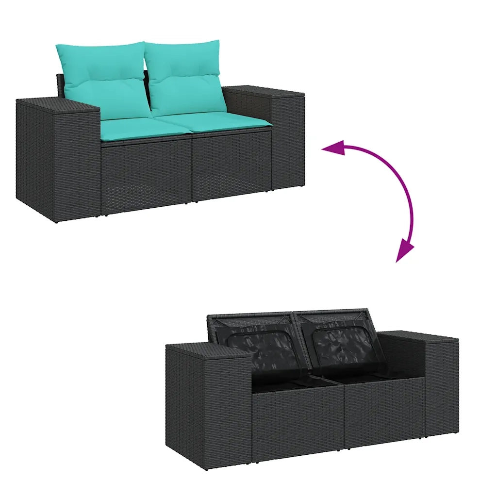 Set Divani da Giardino con Cuscini 7pz Nero Polyrattan 3325872