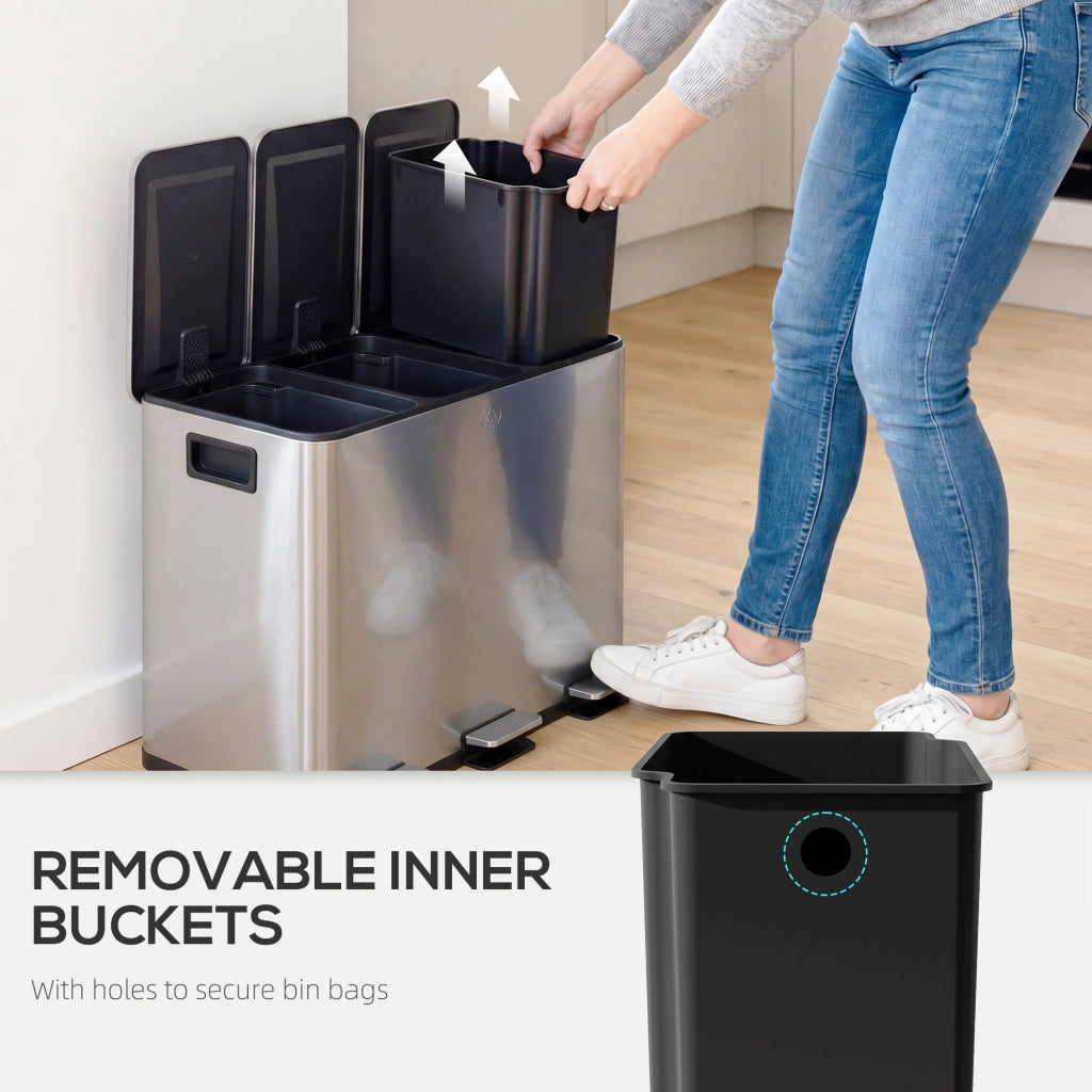 Cestino 3 Scomparti 60L ¨C Minimal ¨C Argento