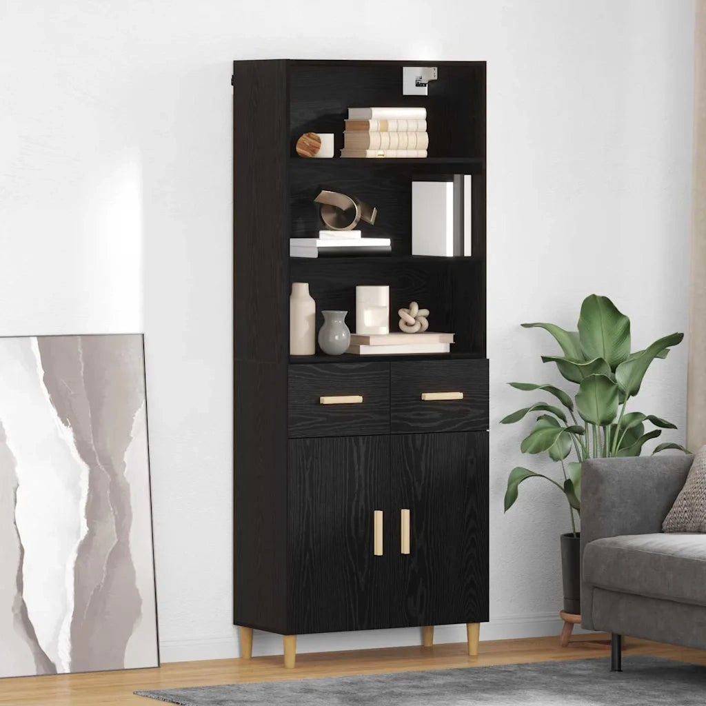 Credenza | Madia | Buffet da pranzo | Armadio da pranzo Rovere Nero 69,5 x 32,5 x 180 cm Legno multistrato