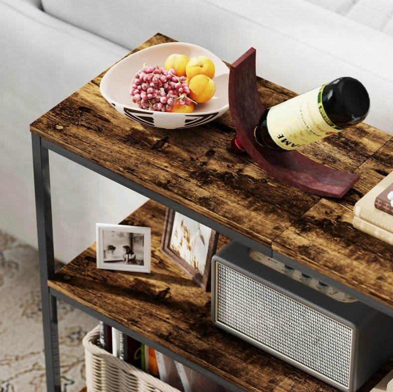 Console 101x35x80 cm in legno e metallo marrone chiaro, 3 ripiani