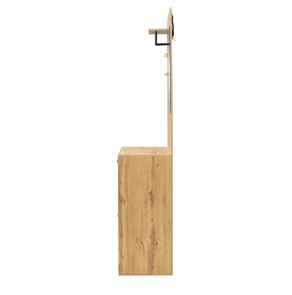 Mobile da ingresso 110x37x185,5 cm in MDF nero e naturale con specchio