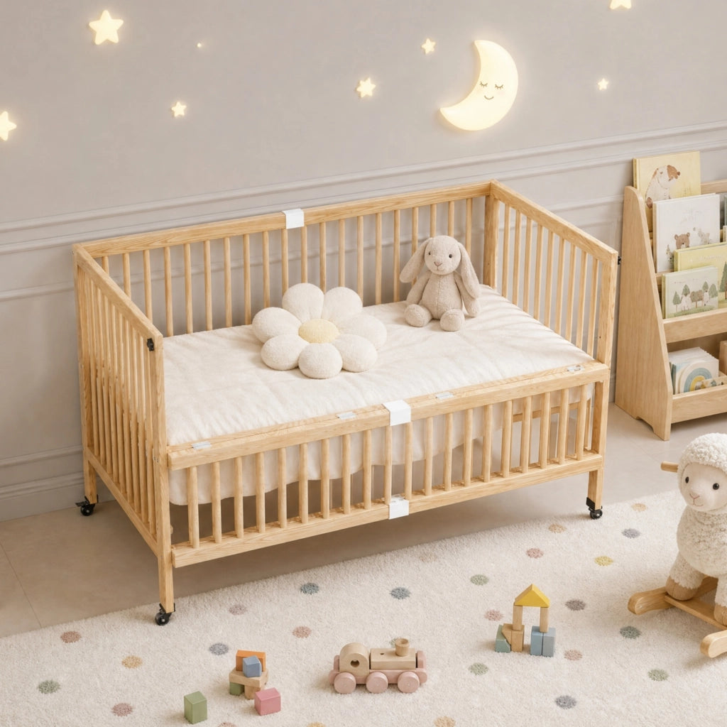 Letto per Bambini in Pino Massello Convertibile con Rete Regolabile Naturale Senza Materasso
