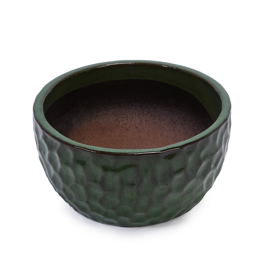 Set di 3 vasi in ceramica smaltata verde antigata con foro di drenaggio, diametri 38,1/30,5/25,4 cm, per interno ed esterno