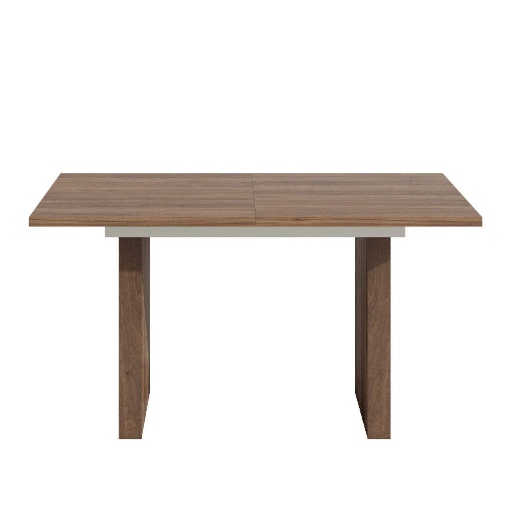 Tavolo da pranzo allungabile 140-200 cm; piano rettangolare 3 cm; gambe sincronizzate; MDF noce