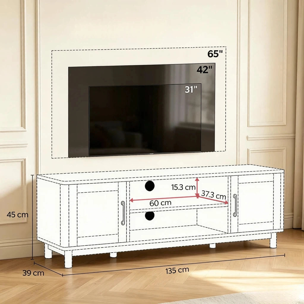 Mobile porta TV in rovere con ante doppie e vani aperti