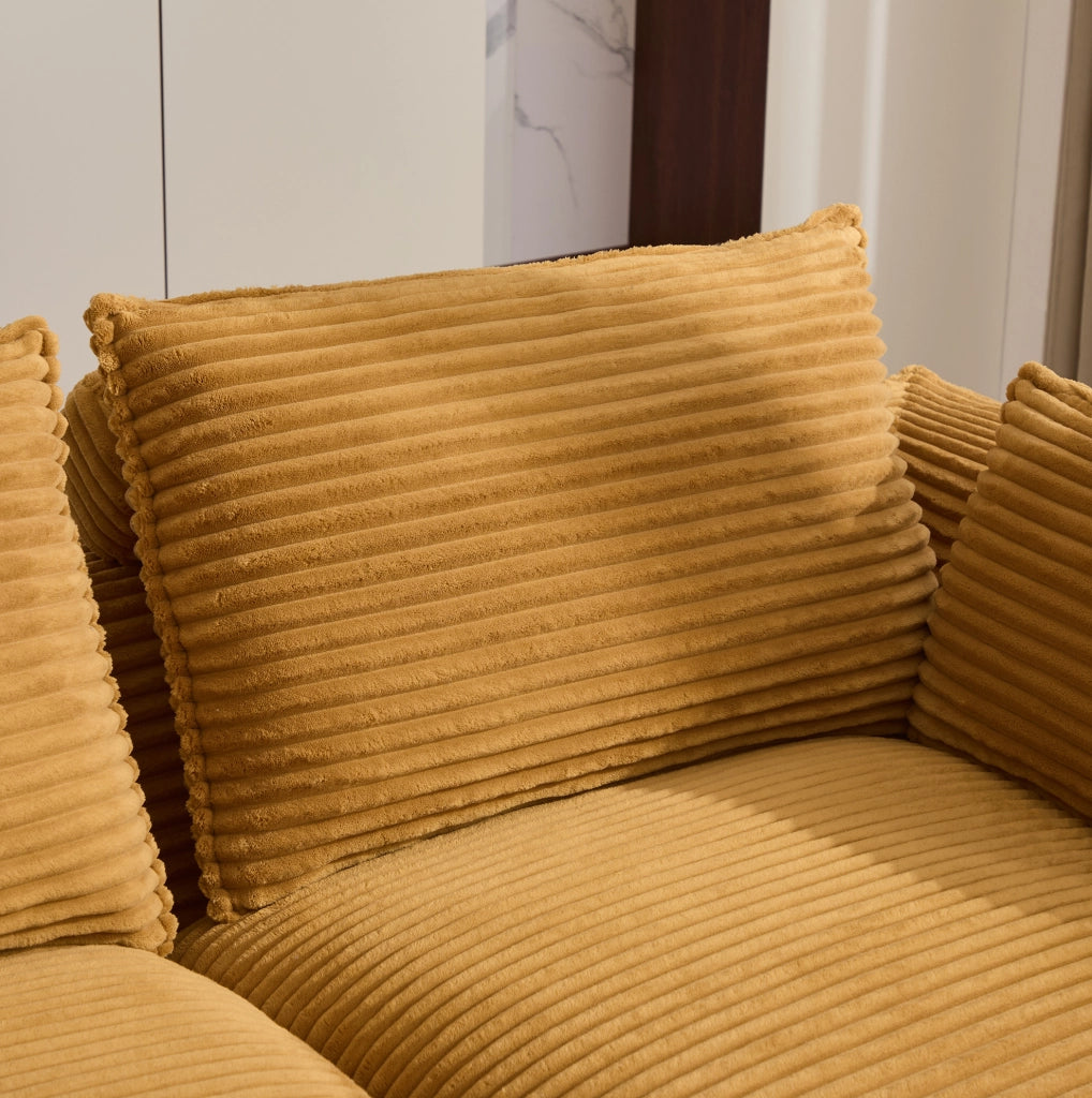 Divano modulare 4 posti 322x161x75 cm in tessuto arancione con 2 pouf