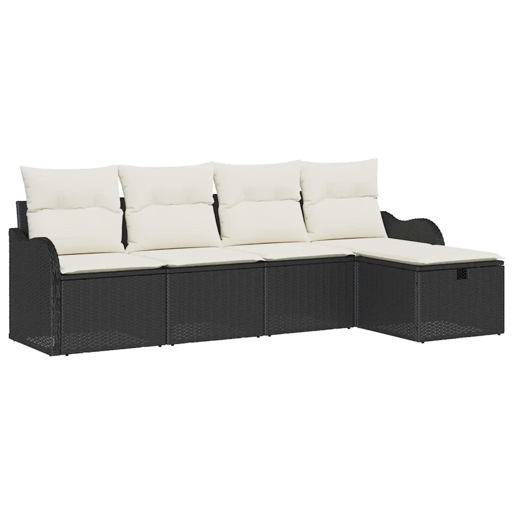 Set Divano da Giardino 5 pcs Nero e crema Poly Rattan