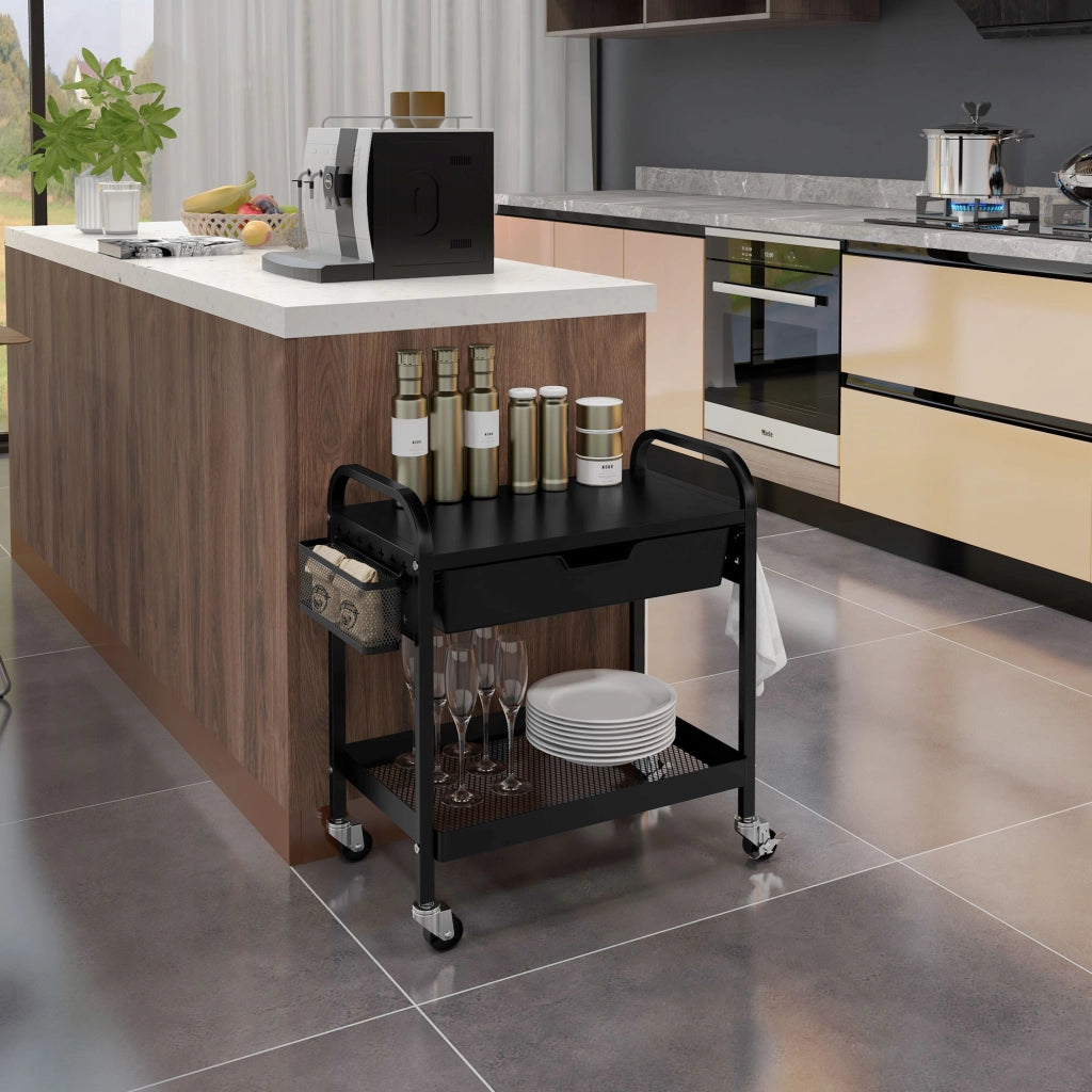 Carrello multiuso con cassetto e ripiano ¨C Zephmum ¨C Nero