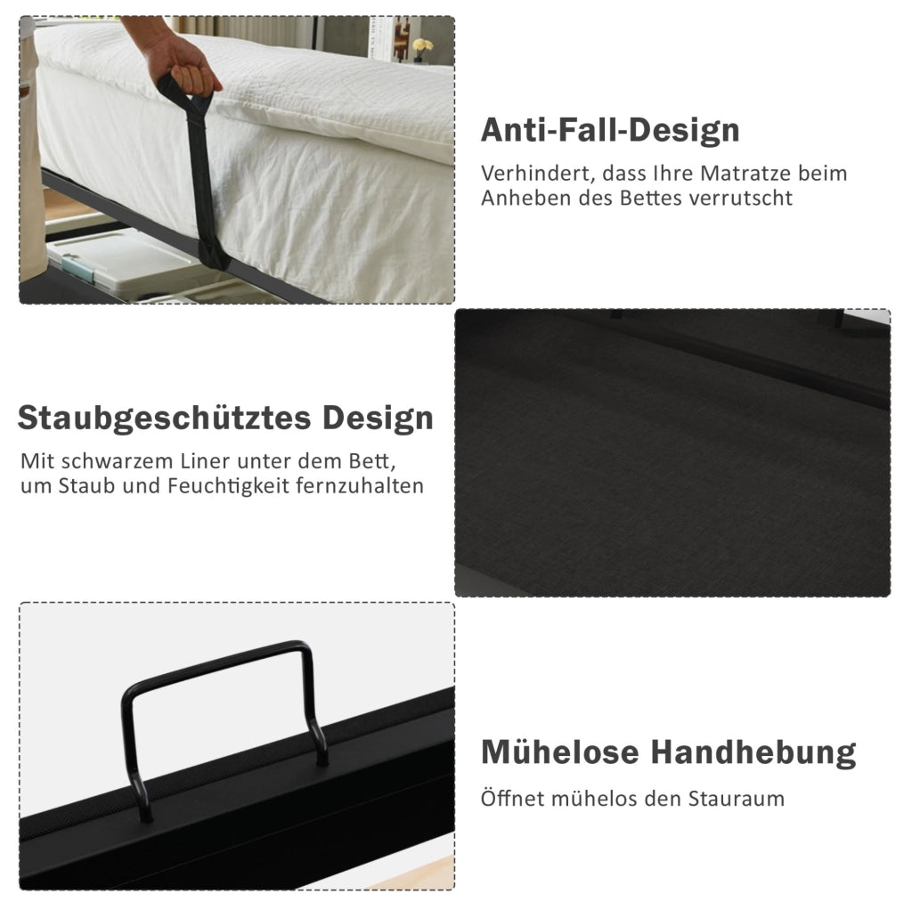Letto contenitore 90 × 200 cm con LED; USB e USB-C; rete a doghe; grigio