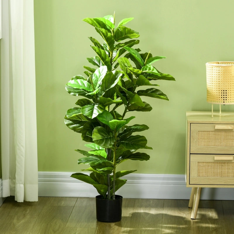 Pianta artificiale di ficus con 90 foglie in plastica PEVA; vaso in cemento; verde; alta 110 cm; per interni ed esterni
