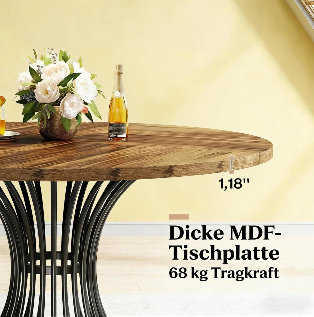 Tavolo da pranzo rotondo 119x119x76 cm MDF nero e marrone rustico per 6 persone