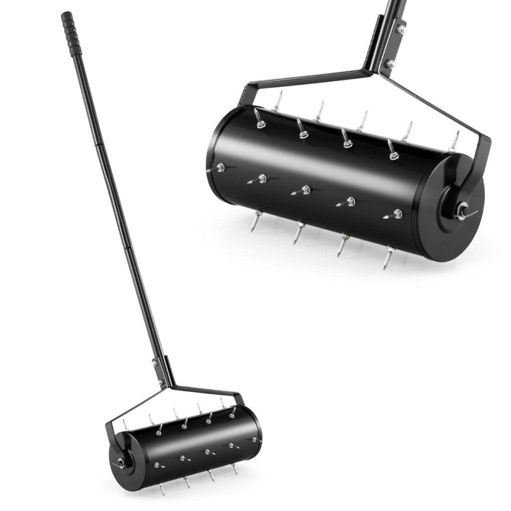 Aeratore per prato 45cm, Attrezzo pesante per cura del prato con manico in metallo da 130cm Nero-Attrezzi da giardino
