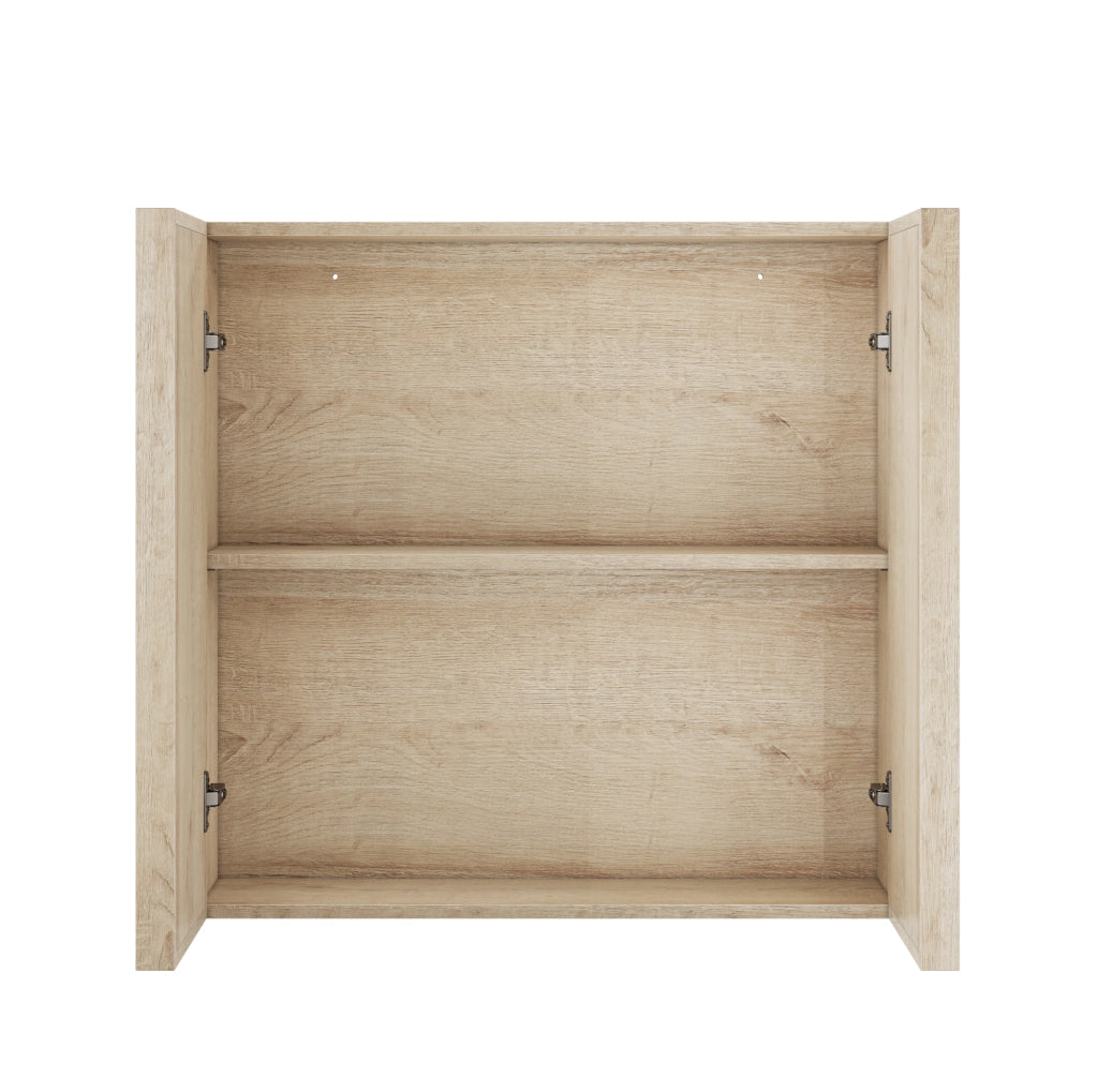 Mobiletto da bagno sospeso con doppia anta senza maniglie in effetto rovere, 60x22x58 cm