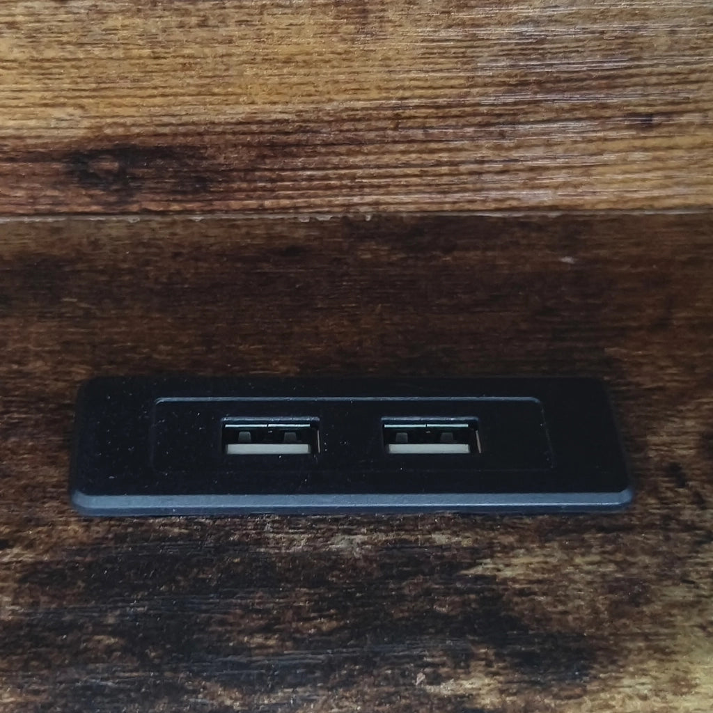 Divano letto imbottito estraibile con rete a doghe grigio scuro con LED USB e tre ripiani laterali
