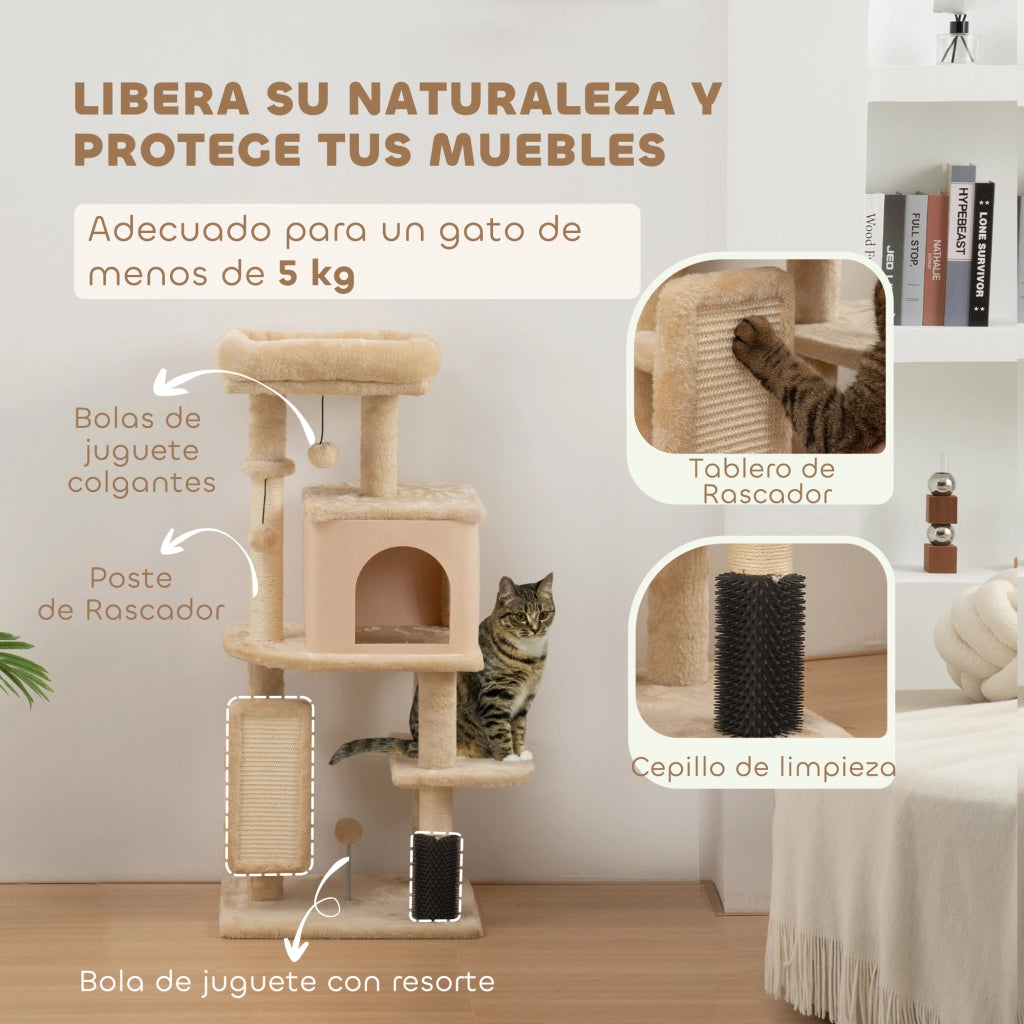 Tiragraffi per Gatti ¨C Xylo ¨C Beige 104cm con Piattaforme e Spazzola