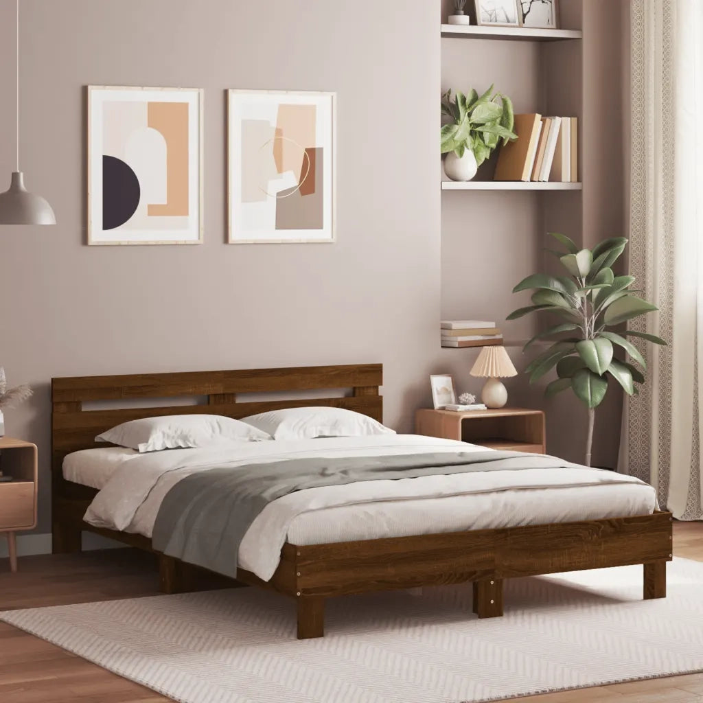 Giroletto Testiera-Struttura Letto Rovere Marrone 140x200 cm Legno Multistrato
