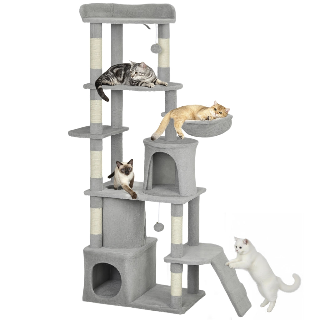 Tiragraffi per Gatti con 2 Casette e Amaca ¨C Xylo ¨C Grigio 60x40x170 cm