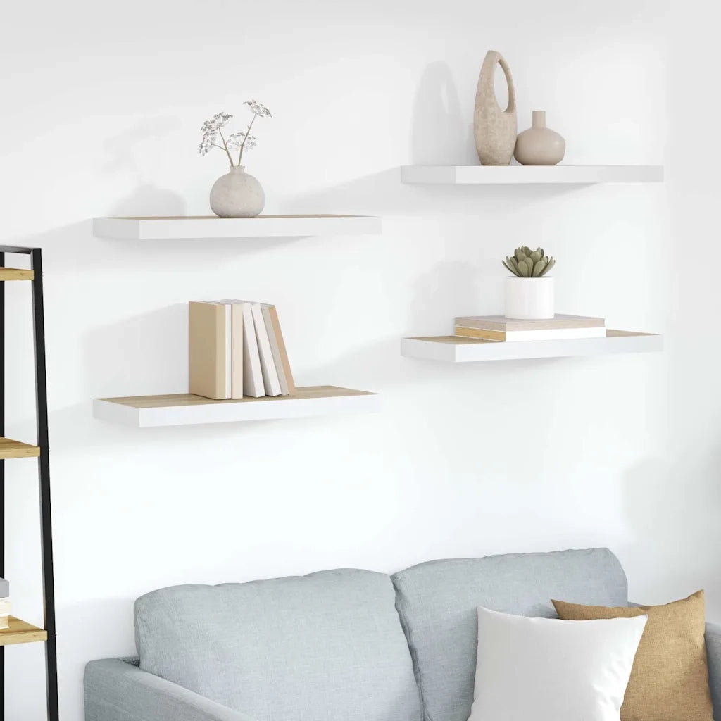 Scaffali a Parete 4 pz Rovere e Bianco 60x23,5x3,8 cm in MDF 326578