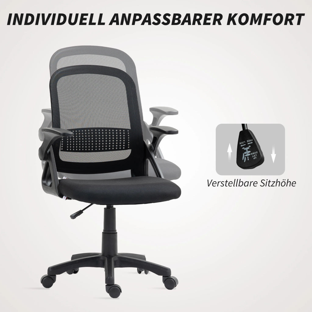 Sedia da Ufficio Ergonomica con Schienale in Rete Traspirante ¨C Xylo ¨C Braccioli Pieghevoli, Supporto Lombare, Nero