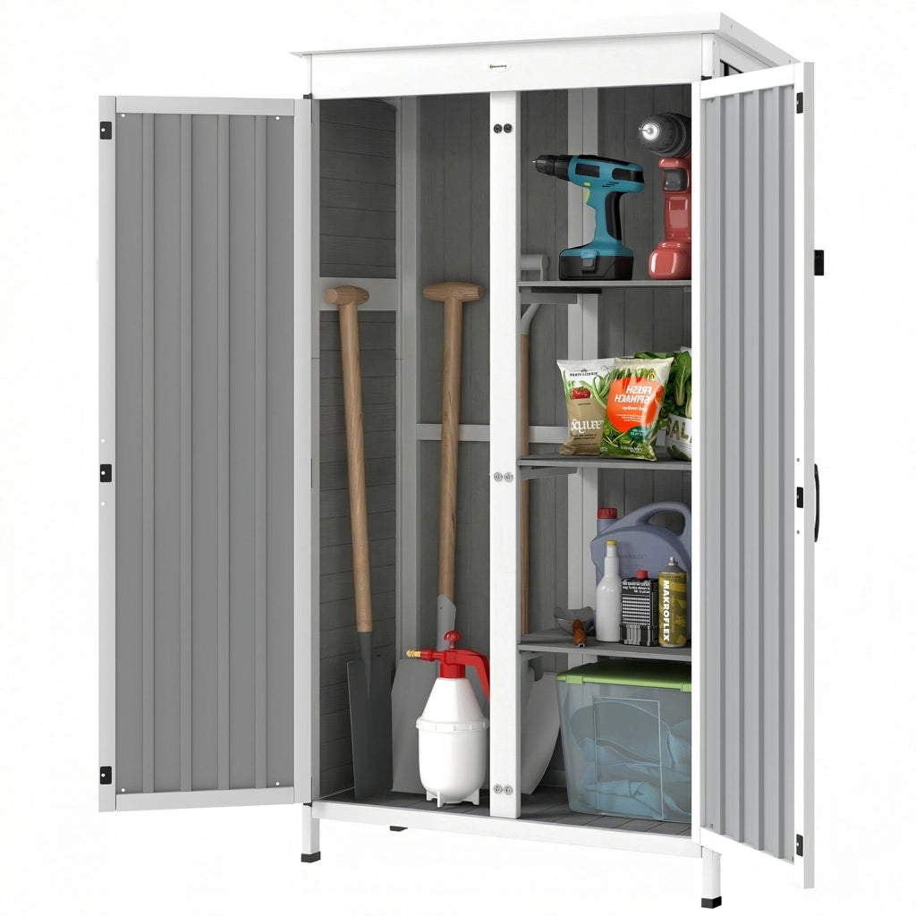 Casetta da Giardino Rialzata con 3 Ripiani Rimovibili, in Legno e Acciaio, 94x43x166 cm, Multicolore