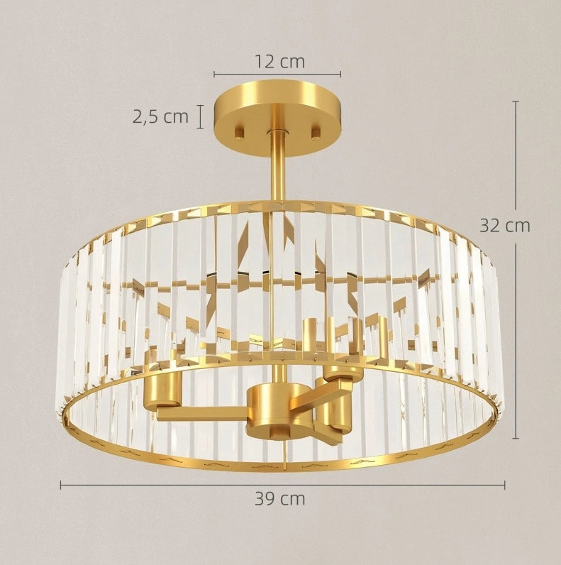Lampada da soffitto ULEVR ?39 cm con paralume in cristallo e 3 attacchi E14, metallo dorato