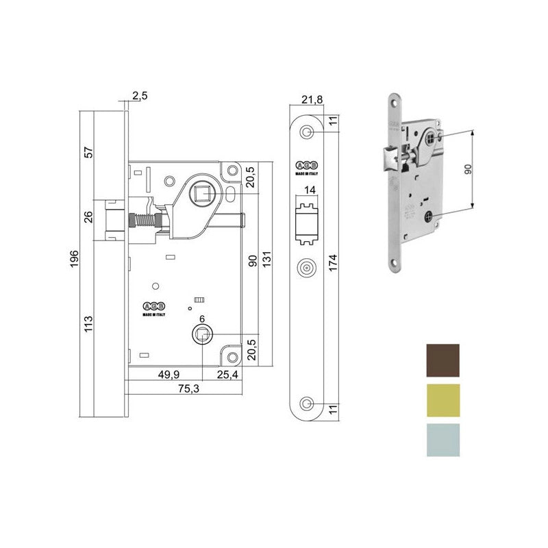 Serratura Inf.Legno Centro E50 Bagno Br 1012 Agb