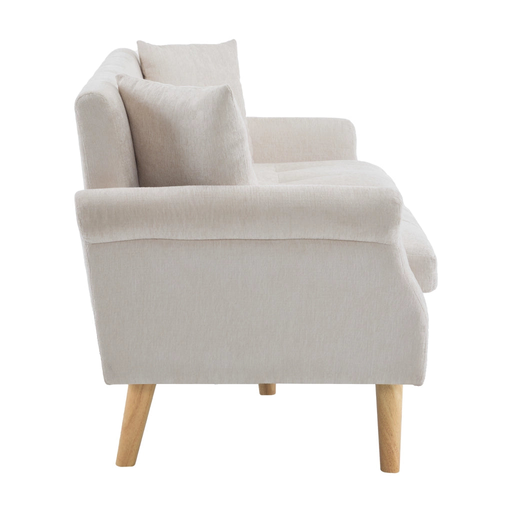 Divano 2 posti 162x74x77 cm con rivestimento in ciniglia beige e gambe in legno massello