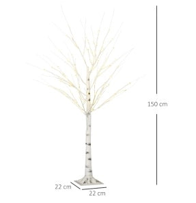 Betulla artificiale con LED, rami flessibili in plastica e metallo, 150 cm, bianca