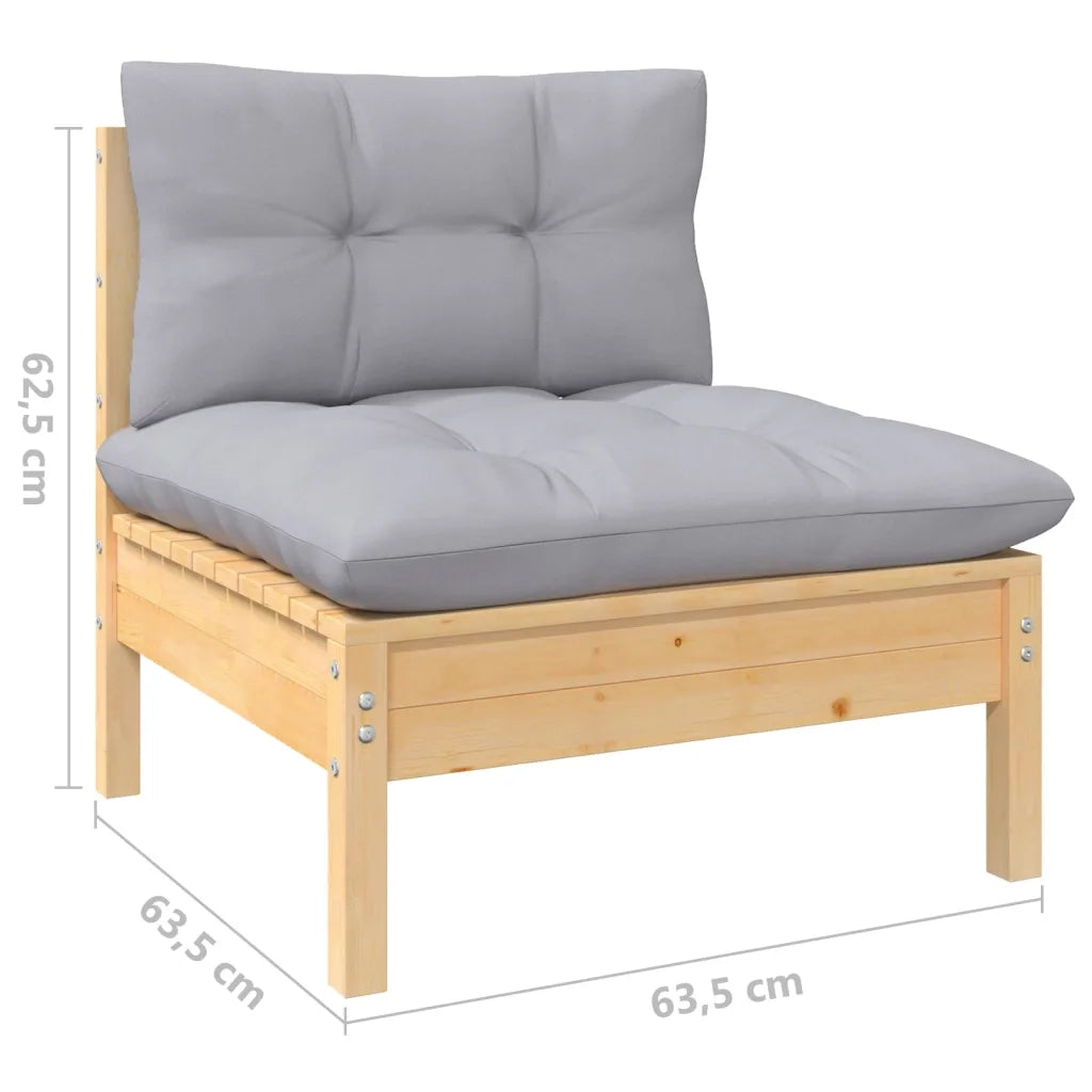 Set Divani da Giardino 6 pz con Cuscini Grigi Massello di Pino 3096393