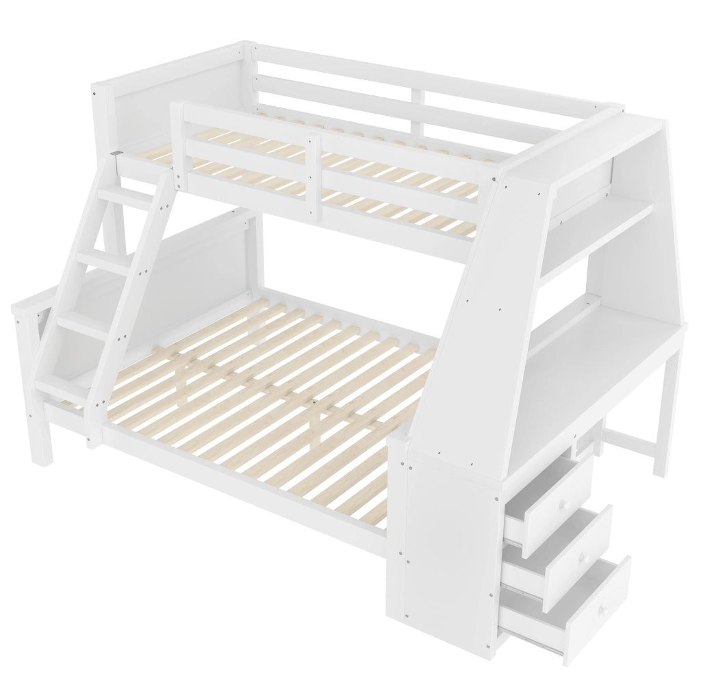 Letto a castello bambini 90x200/140x200 cm bianco con contenitore