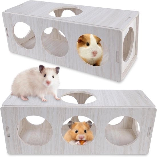 Tunnel per hamster - 2 pezzi - ricovero per hamster in legno - giocattolo DIY - gabbia - decorazione - accessori per zecche - topi campagnoli - hamster nani - hamster dorato e gerbili - 25 x 9 x 9 cm