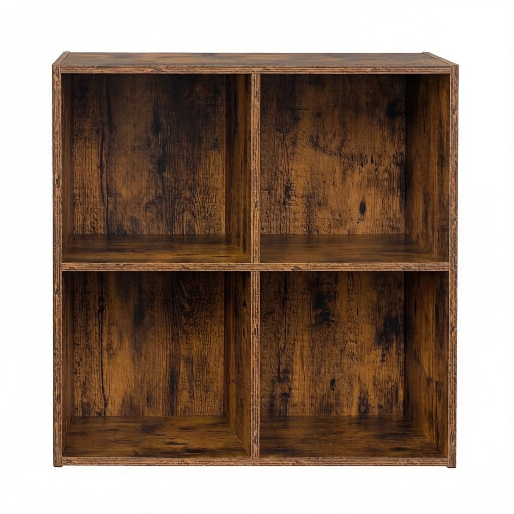 Libreria con 4 nicchie aperte e protezione antiribaltamento, per soggiorno, marrone rustico, 59,6 × 29 × 59,8 cm