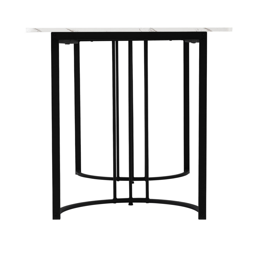 Tavolo da pranzo rettangolare 140x80 cm con piano in MDF effetto marmo e struttura in metallo regolabile, bianco/nero