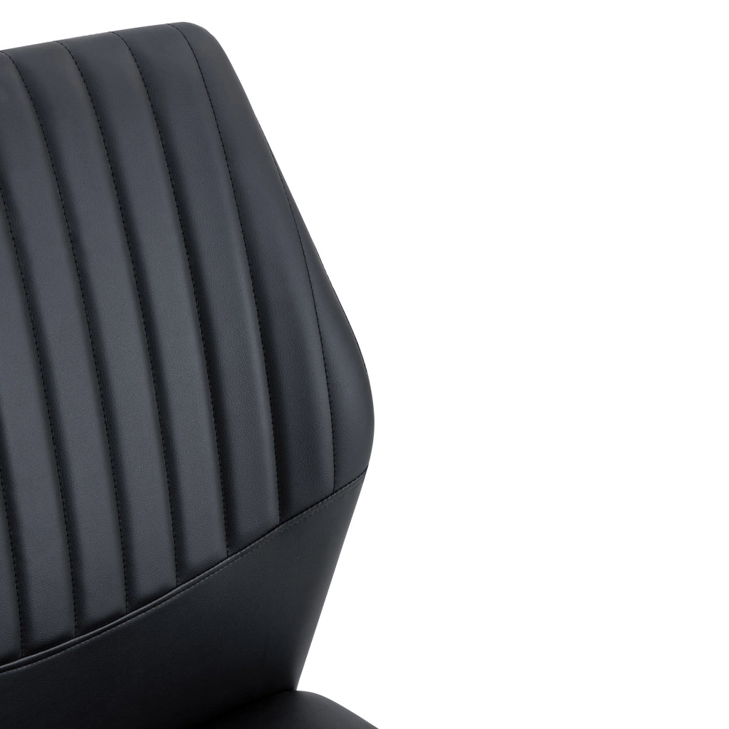 Sedia da pranzo in pu nero con schienale a righe verticali e gambe in metallo, set da 4