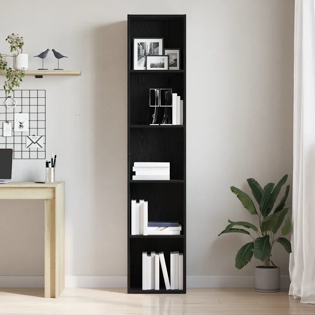 Libreria-Scaffale per Libri-Mobile di Stoccaggio Rovere Nero 40x30x189 cm Legno Massello di Acacia