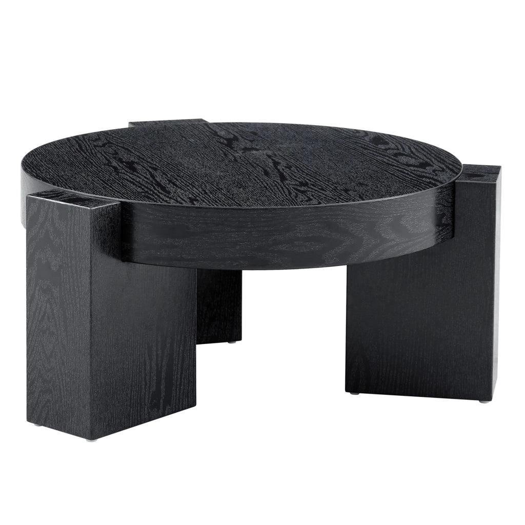 Set di tavolini da salotto rotondi separabili con piano in vetro trasparente grigio e base in MDF effetto legno nero
