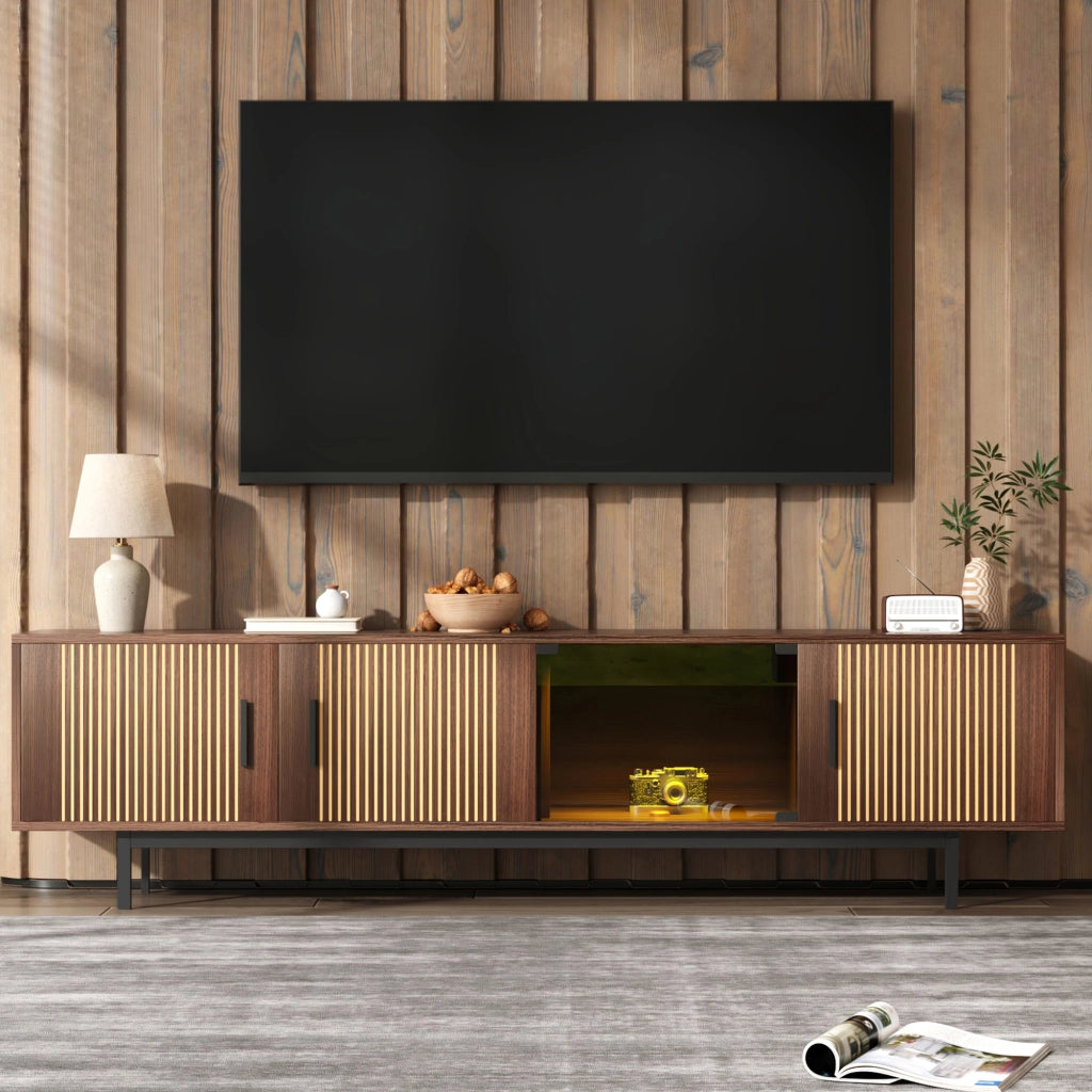 Mobile TV con striscia LED controllabile via app e Bluetooth marrone noce e nero 200 × 35 × 53 cm