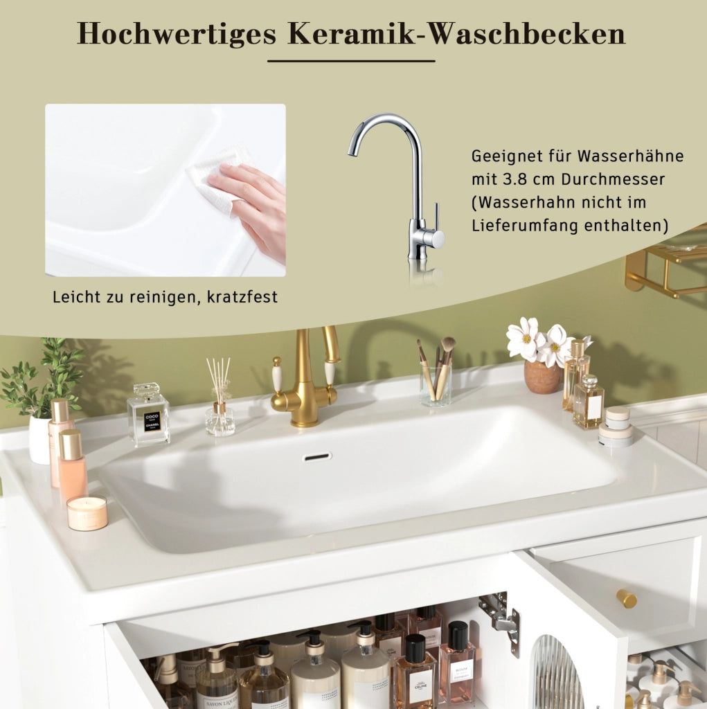 Mobile bagno sospeso bianco con lavabo in ceramica e 2 cassetti