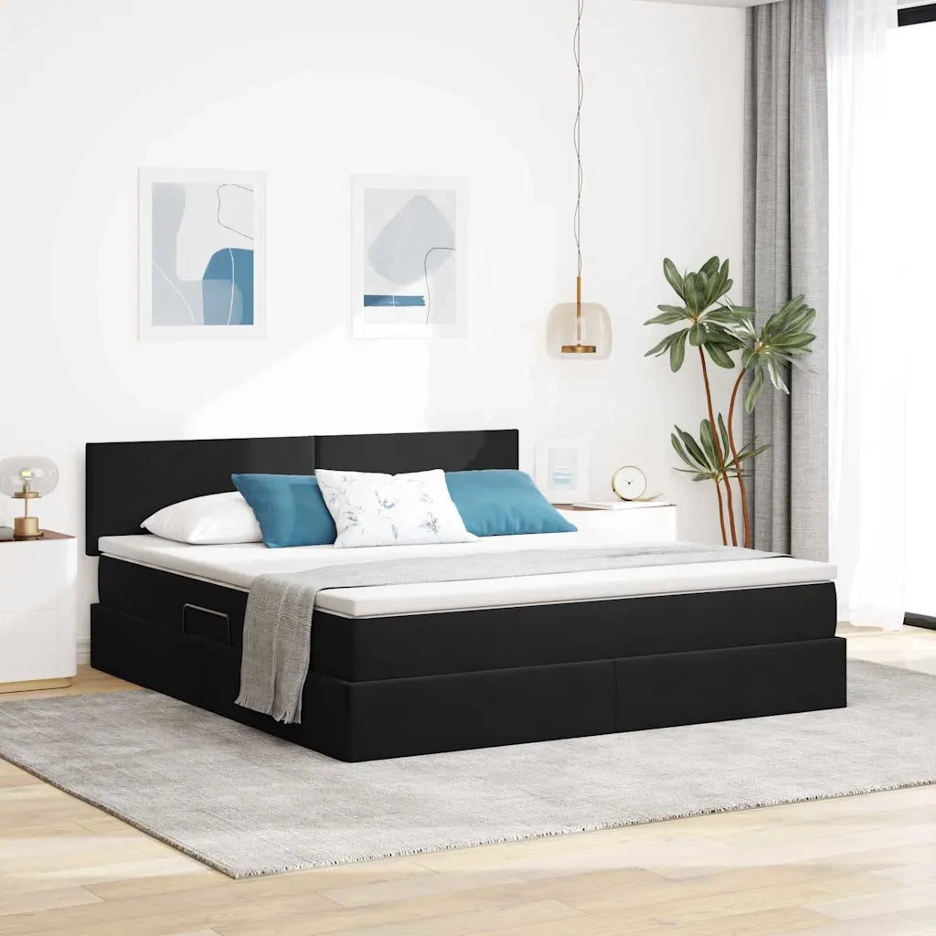 Letto con contenitore e LED con led Nero 180 x 200 cm Velluto