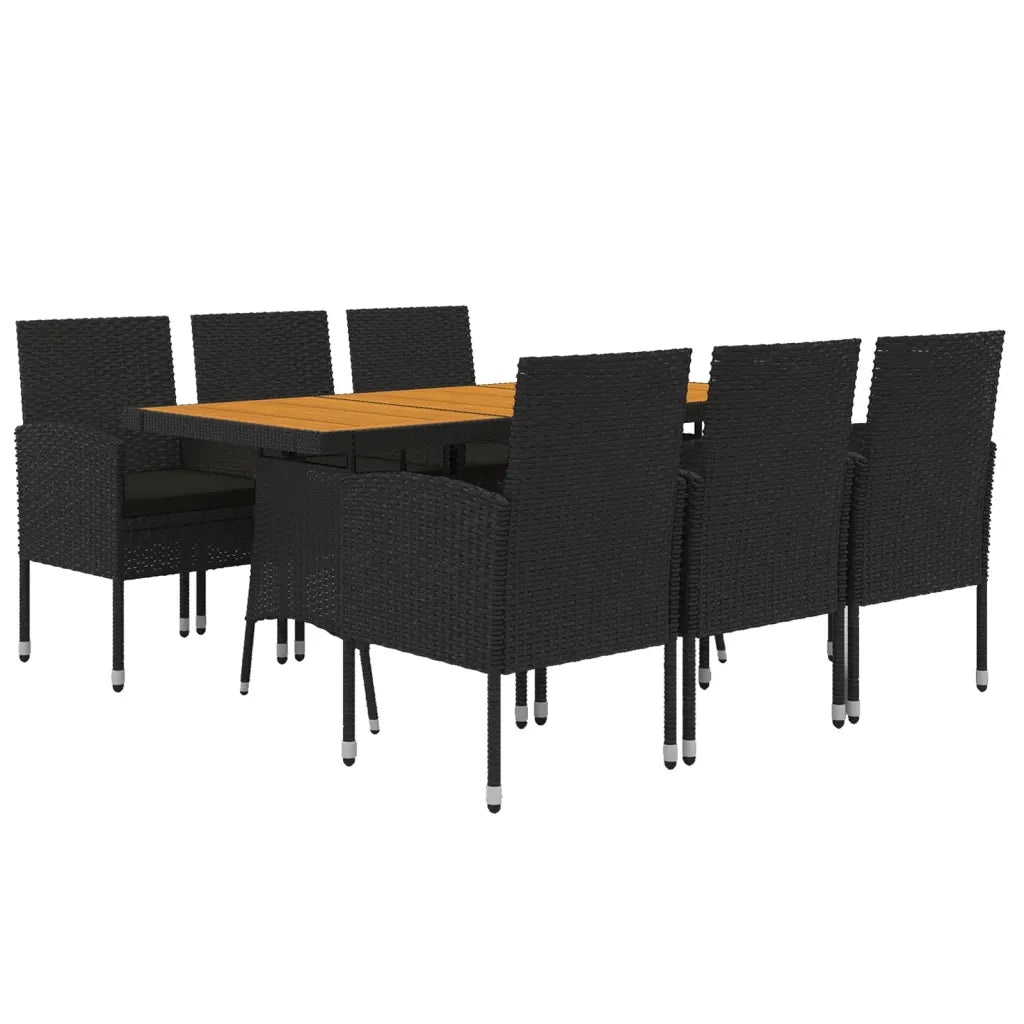 Set da Pranzo per Esterni 7 pz in Polyrattan Nero