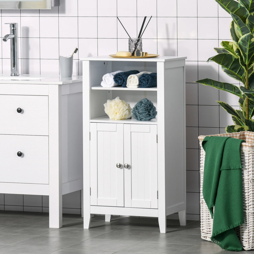 EasyComfort Mobile Bagno con Mensole Regolabili e Armadietto 2 Ante, Mobiletto Bagno Multiuso in Legno, Bianco, 50x30x93cm