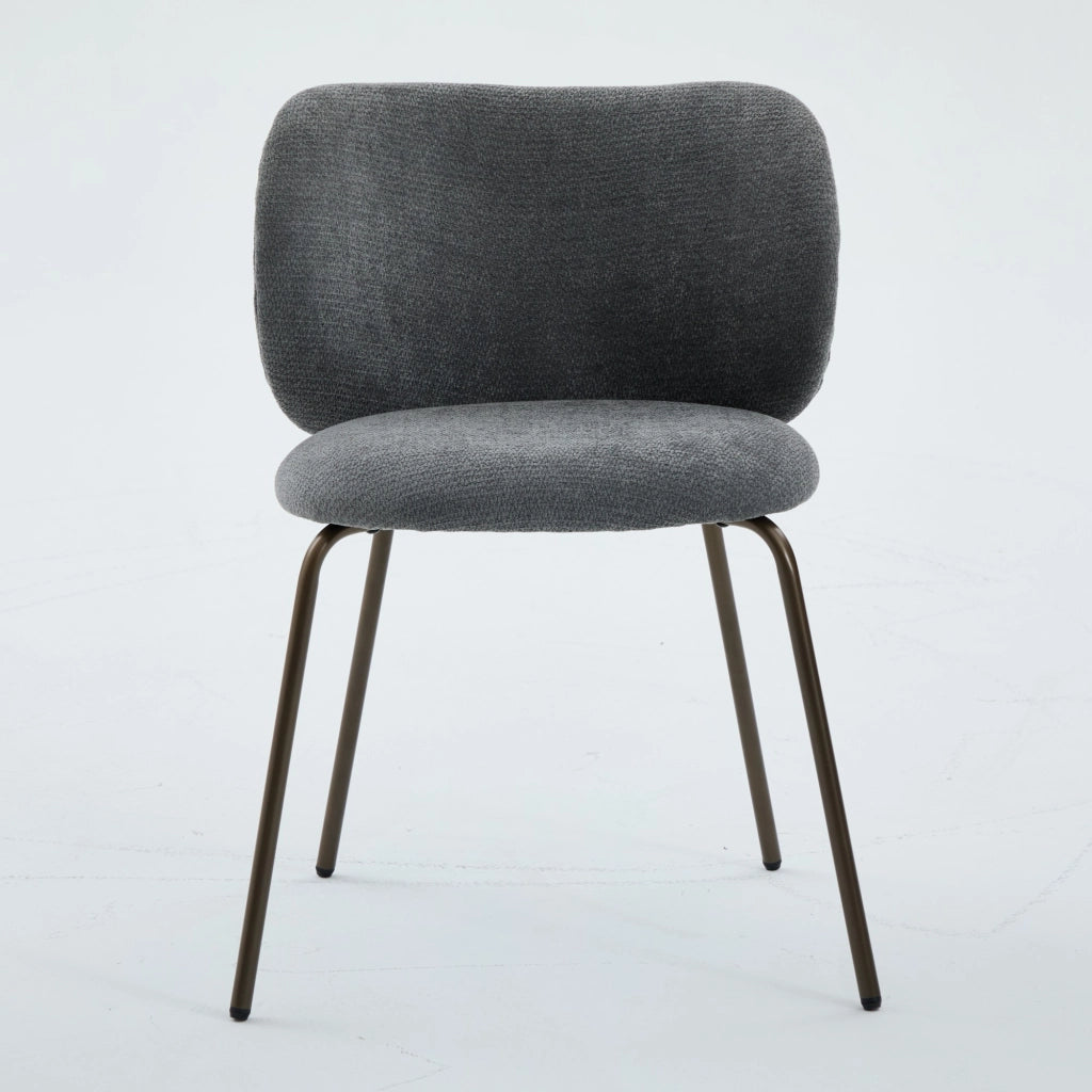 Sedia da pranzo in chenille moderna - Zephmum- Schienale curvo comodo gambe in bronzo, set di 2, grigio