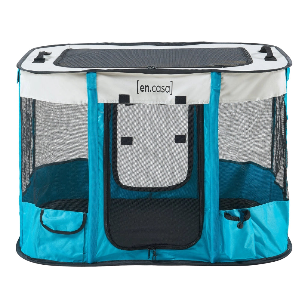 Box pieghevole per cani 90 x 70 x 60 cm blu beige 03_0010232
