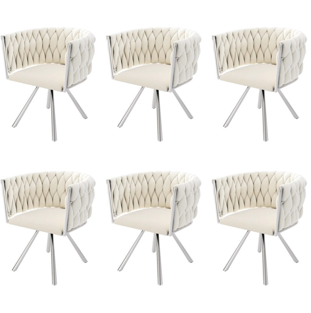 Set di 6 sedie da pranzo girevoli 360° in velluto beige con gambe in metallo argento