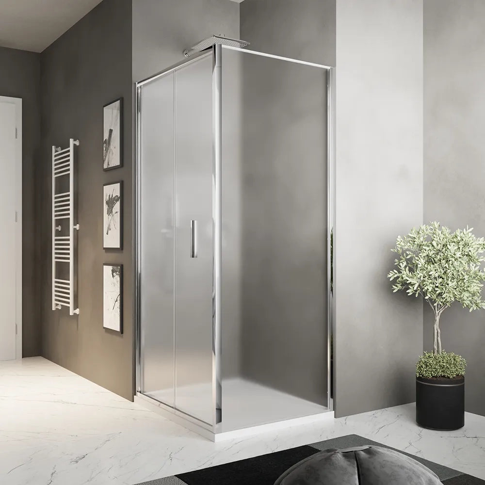 Box doccia slim 80x90cm con porta a libro e parete fissa profili cromati e vetro 6mm opaco h190| Portofino