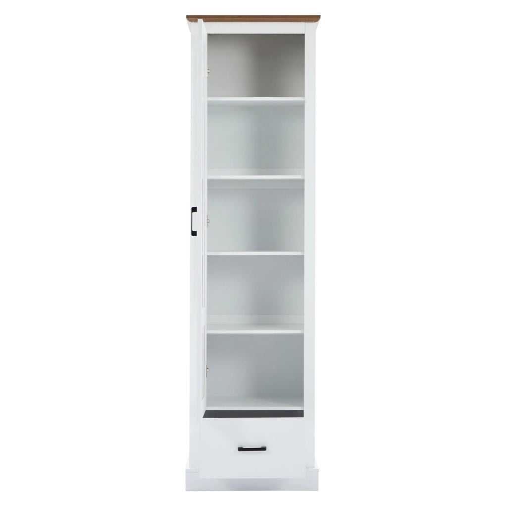 Vetrina Moderna LED Bianca Opaca 178 cm con USB, Mobile Espositivo in Truciolato e Vetro Temperato con Cassetto e 5 Ripiani