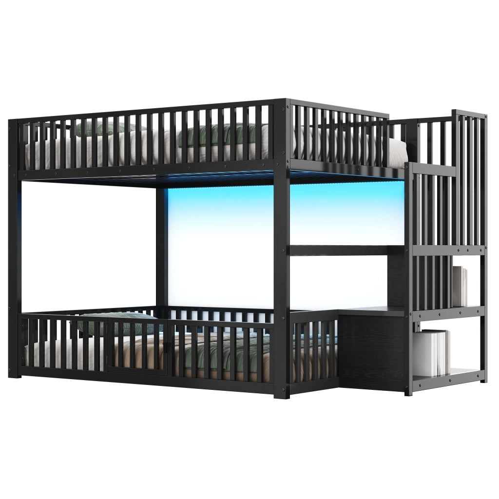Letto a Castello con LED e Contenitore ¨C MINIMAL ¨C Nero 140x200