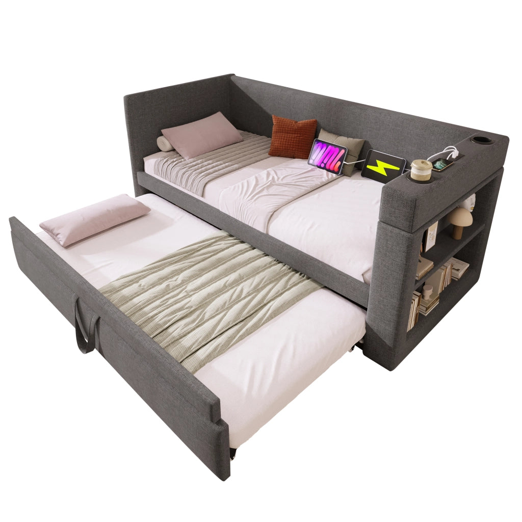 Divano letto singolo 90x190 cm grigio con letto estraibile