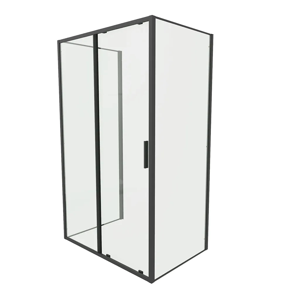 Box doccia tre lati 80x130x80cm con porta scorrevole profili nero opaco e vetro 6mm trasparente h190 | Portofino